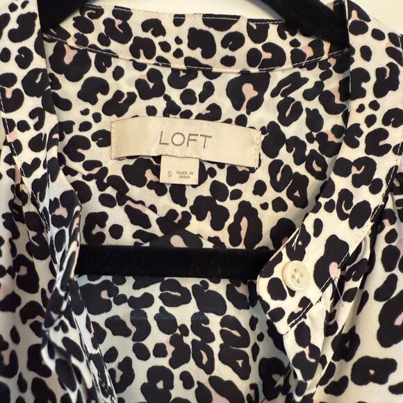 Loft Pink, Black, & White Cheetah Long Sleeve Blouse (Size: S) - Picture 2 of 4
